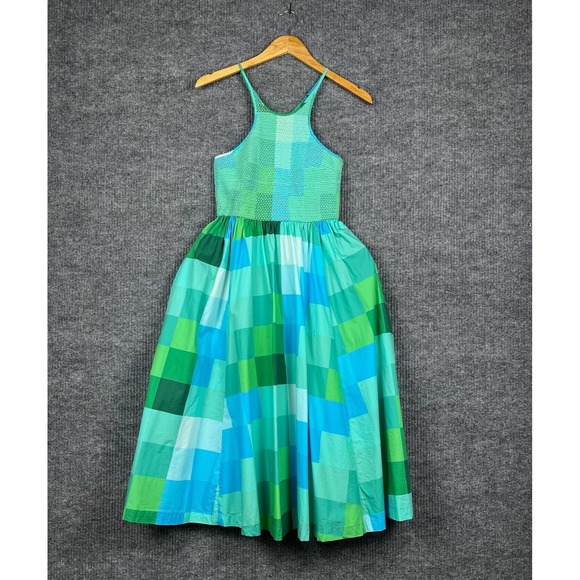 Plenty by Tracy Reese Dress Womens XS Midi Halter Smocked Check Plaid Preppy - Picture 3 of 13